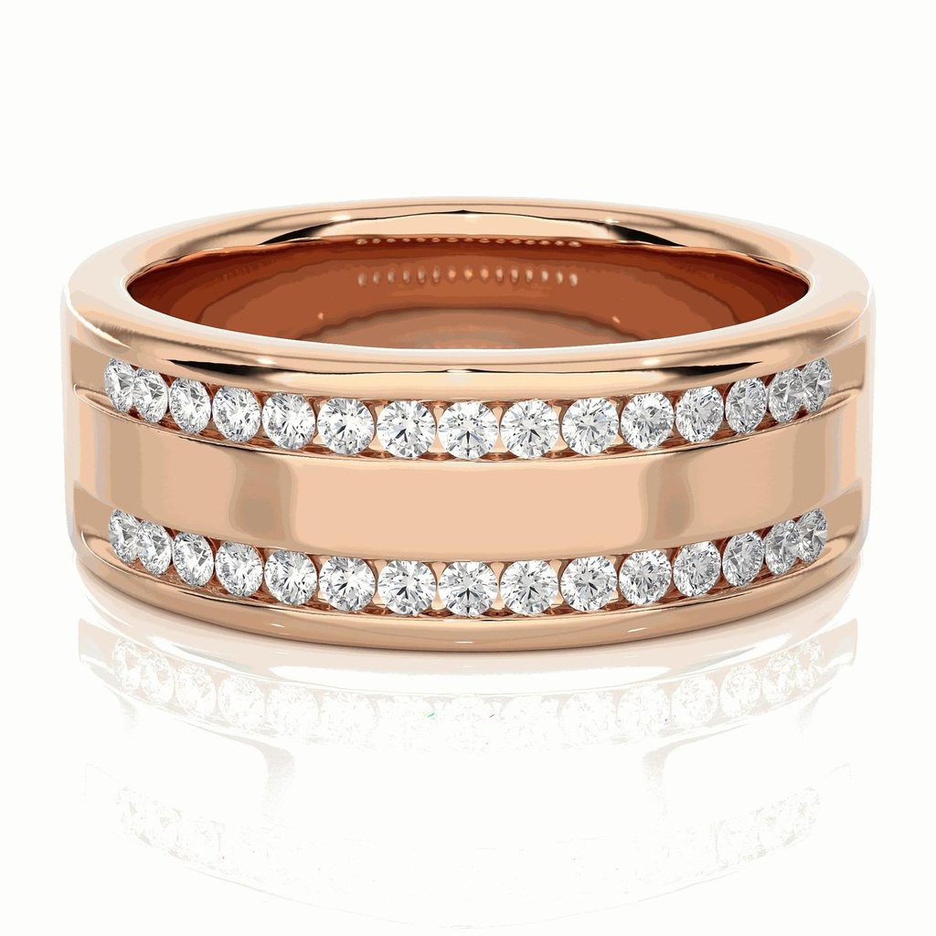Round Cut Diamond Double Raw Channel Setting Band For Women