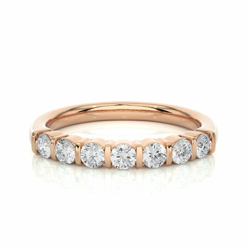  Round Cut Diamond Bar Setting 7 Stone Wedding Band For Women