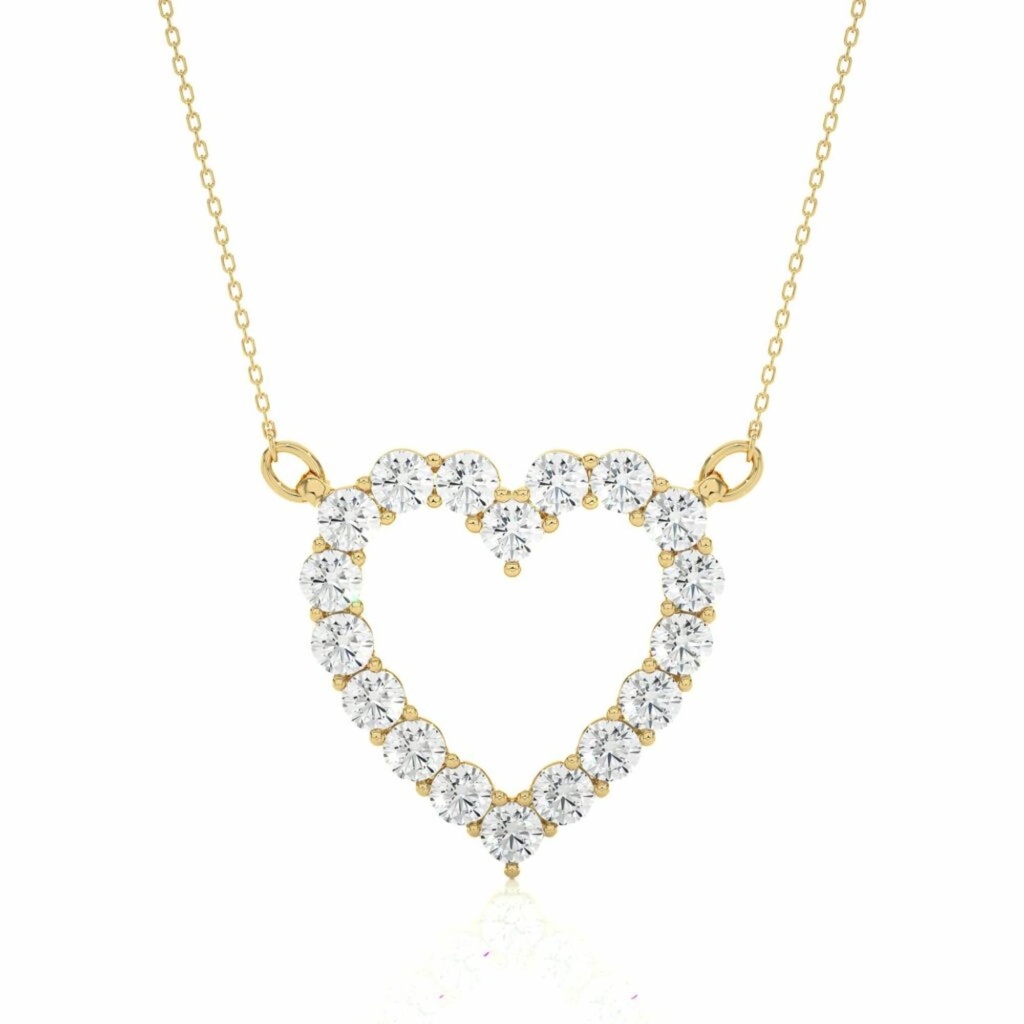  Round Cut Diamond Prong Set Heart Shaped Pendant For Women 