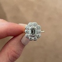 Moissanite Emerald and Round Cluster Bridal Engagement Ring, Floral Halo Wedding Ring, Art Deco Style Ring, Birthday Gift