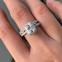 Radiant Cut Double Halo French Pave Two-Piece Bridal D Color Moissanite Set