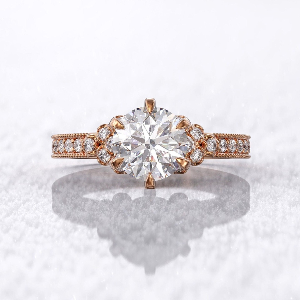 unique engagement ring moissanite Round cut 6 Prong small diamond