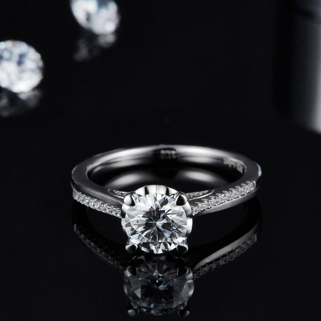 Round Cut Diamond Solitaire With Accents Engagement Ring For Women