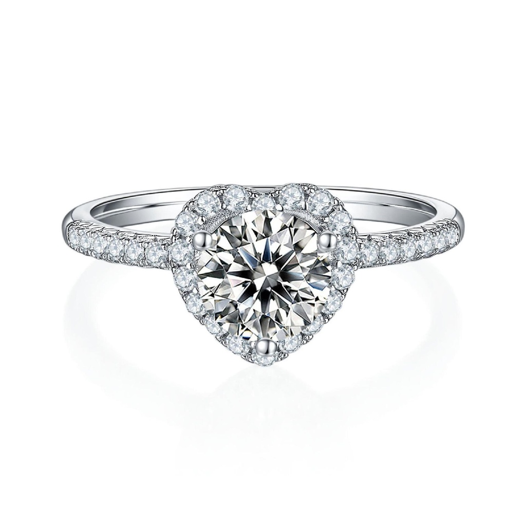 Round Cut Diamond Halo Heart Shape Valentine Ring for Women