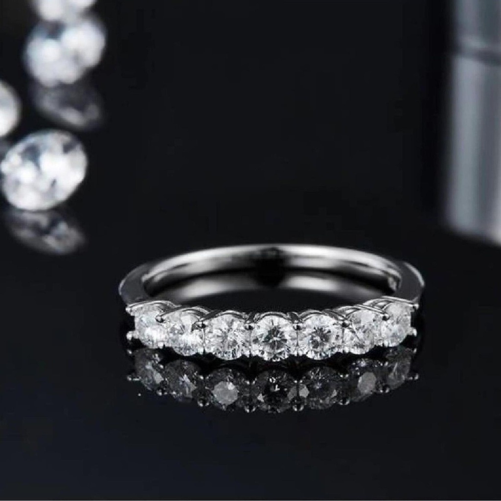 Round Shape 7 Stone Sterling Silver Ring For Engagement