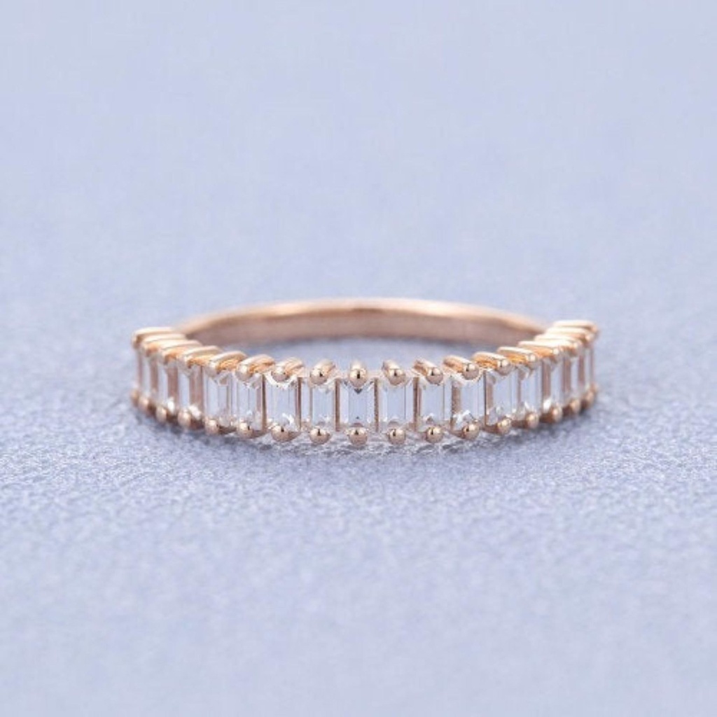 Baguette cut Rose gold vintage Diamond wedding band for Bride Unique Elegant eternity Ring for women 