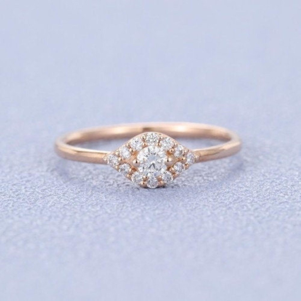 Round cut Diamond Rose Gold Art Deco unique Engagement ring for Women Edwardian Vintage Jewellery wedding Anniversary Surprise promise Gift