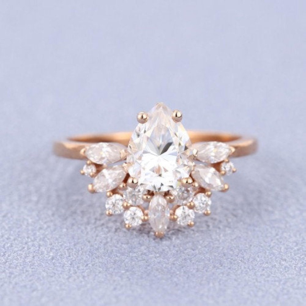 Art deco moissanite rose gold pear cut engagement ring bridal stacking vintage moissanite marquise diamond anniversary Ring