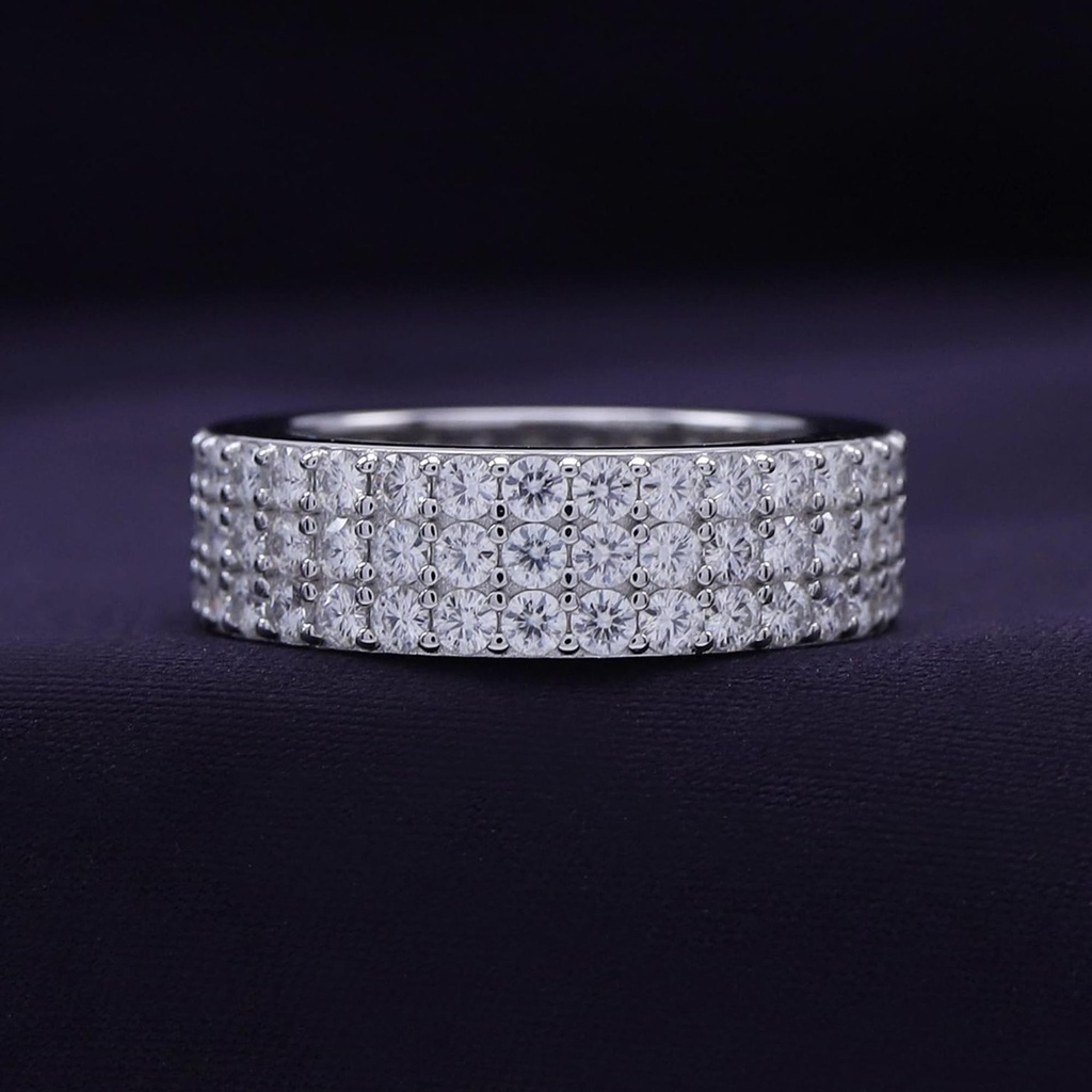 Round Cut Diamond 3 Row Full Eternity Wedding Band For Men
