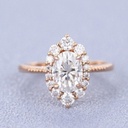 Moissanite engagement ring Rose gold Unique Halo Diamond Flower ring vintage Round Antique wedding Bridal Anniversary Gift for women 