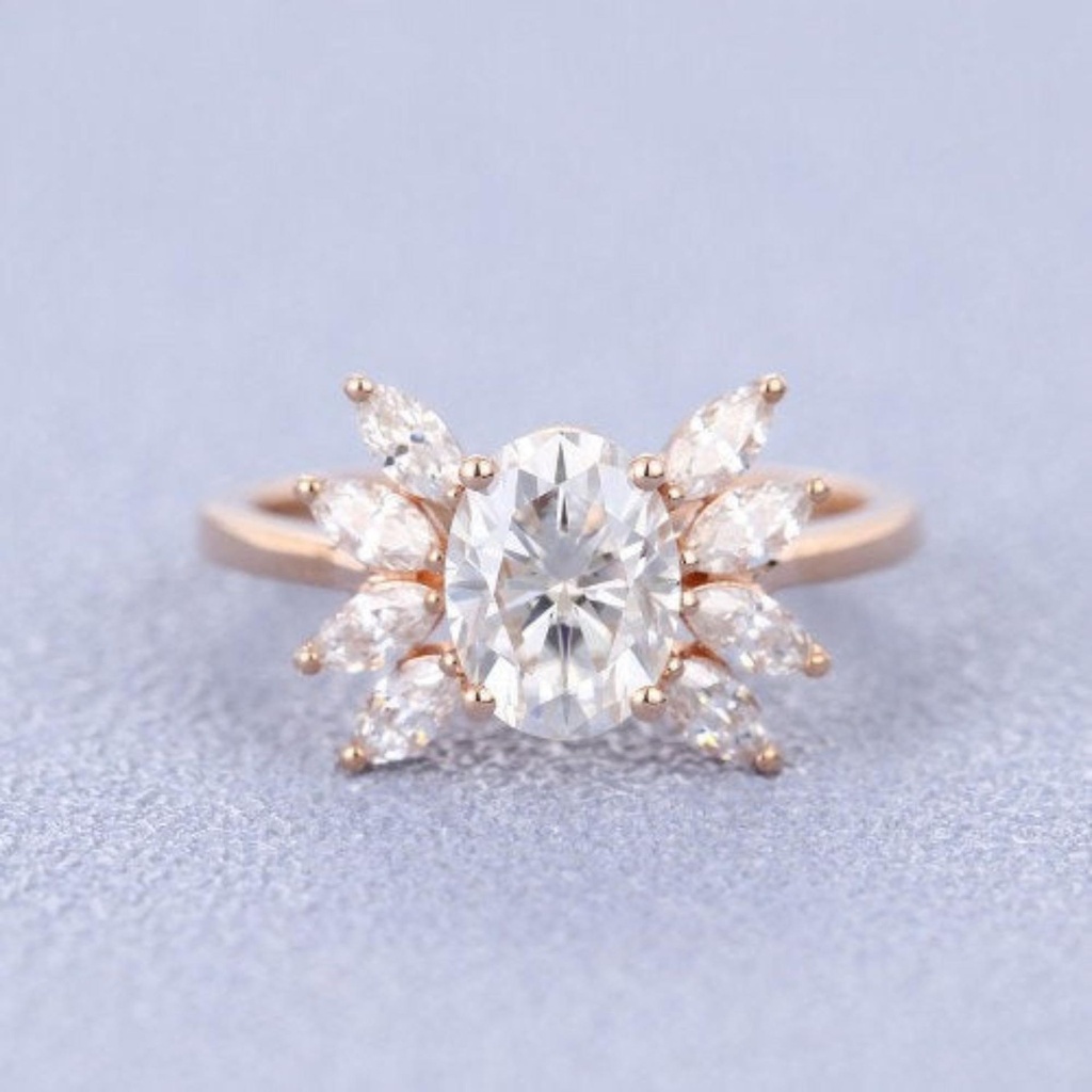 Oval Moissanite engagement ring vintage Unique Marquise cut diamond Cluster ring Rose gold ring engagement ring Bridal ring Anniversary ring