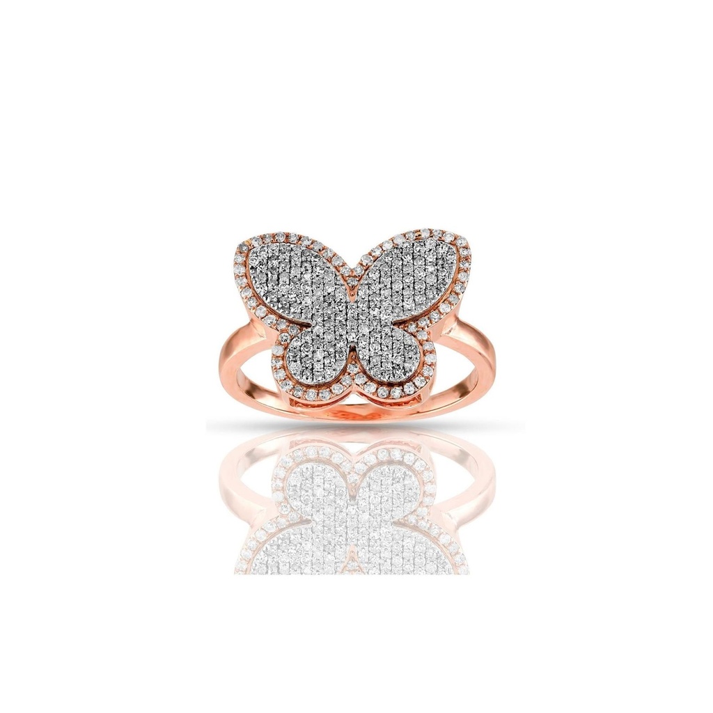 Round Cut Diamond Butterfly Style Art Deco Gift Ring for Women