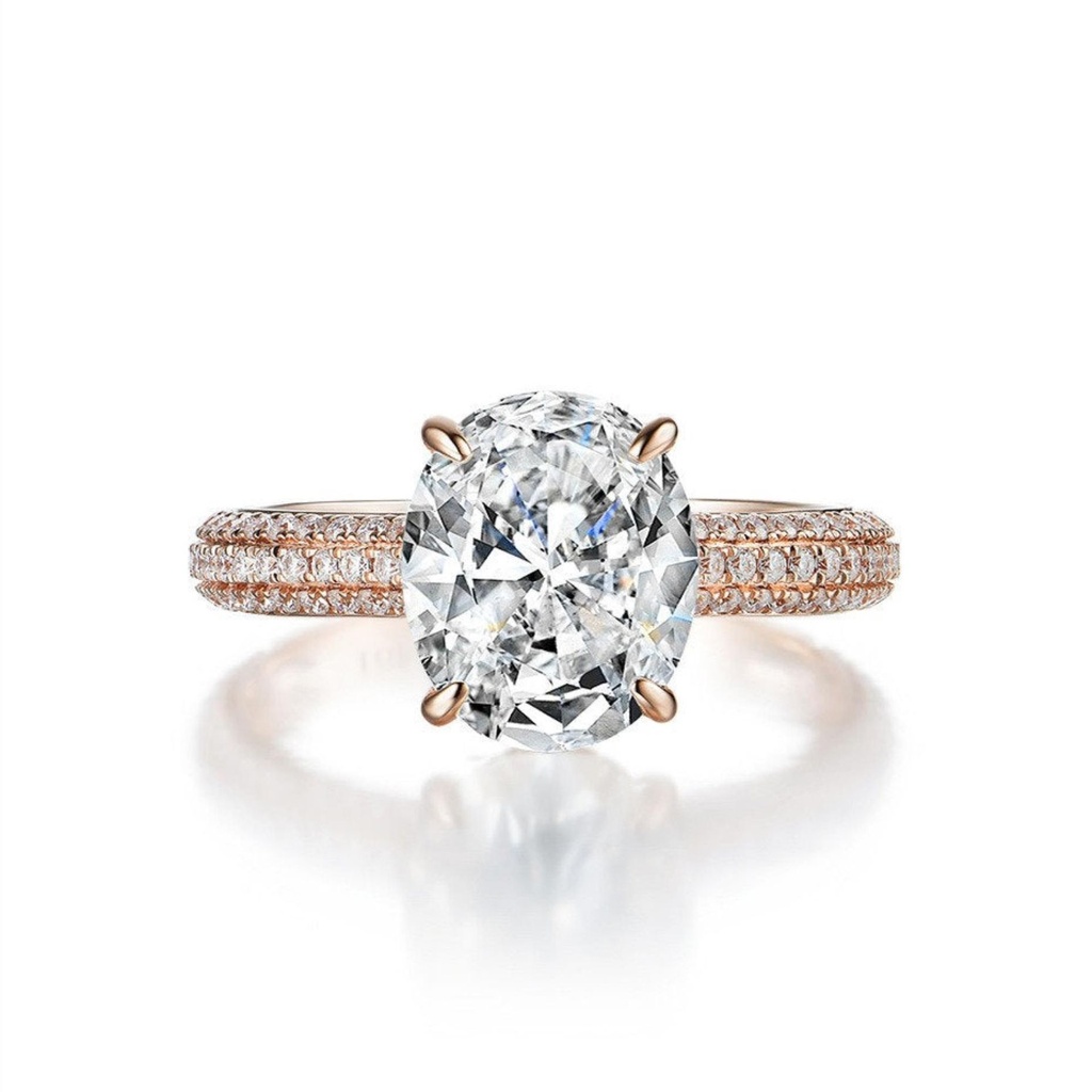 Oval shape moissanite engagement ring solid 14k Rose Gold Vintage Unique Cluster Diamond Wedding band For Women Anniversary Gift
