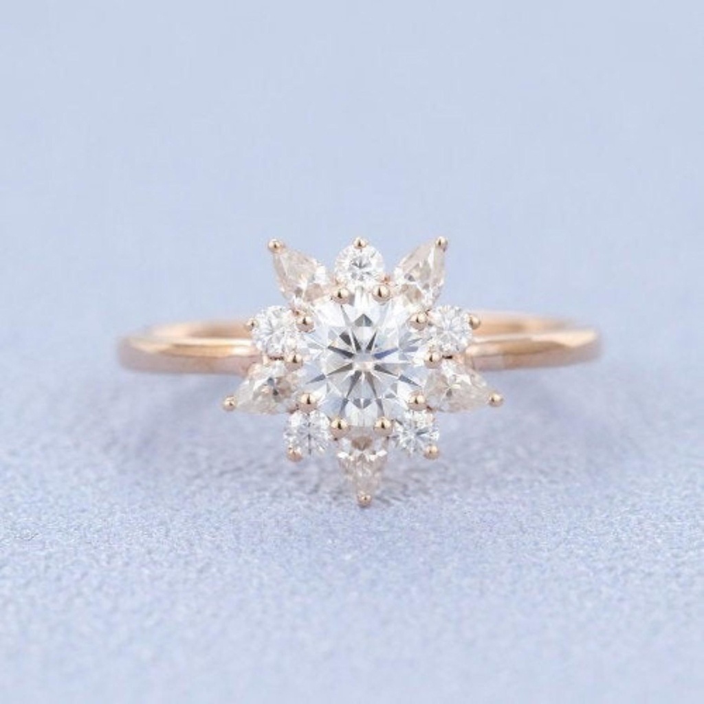 Round Diamond wedding Ring vintage rose gold Simple Diamond Moissanite Engagement Ring art deco Pear cut Bridal Stacking promise gift