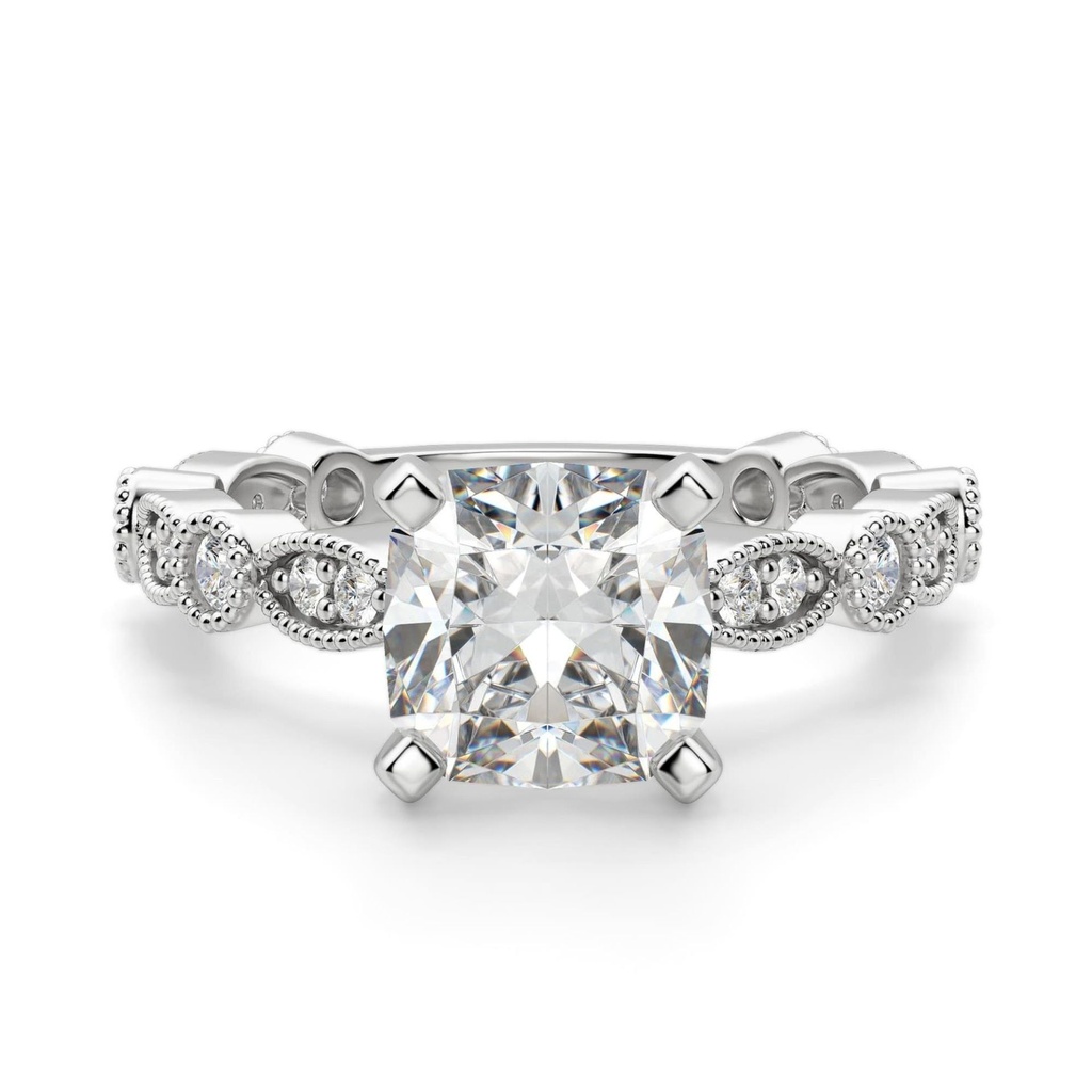 Cushion Cut Diamond Vintage With Accents  Engagement Ring For Women