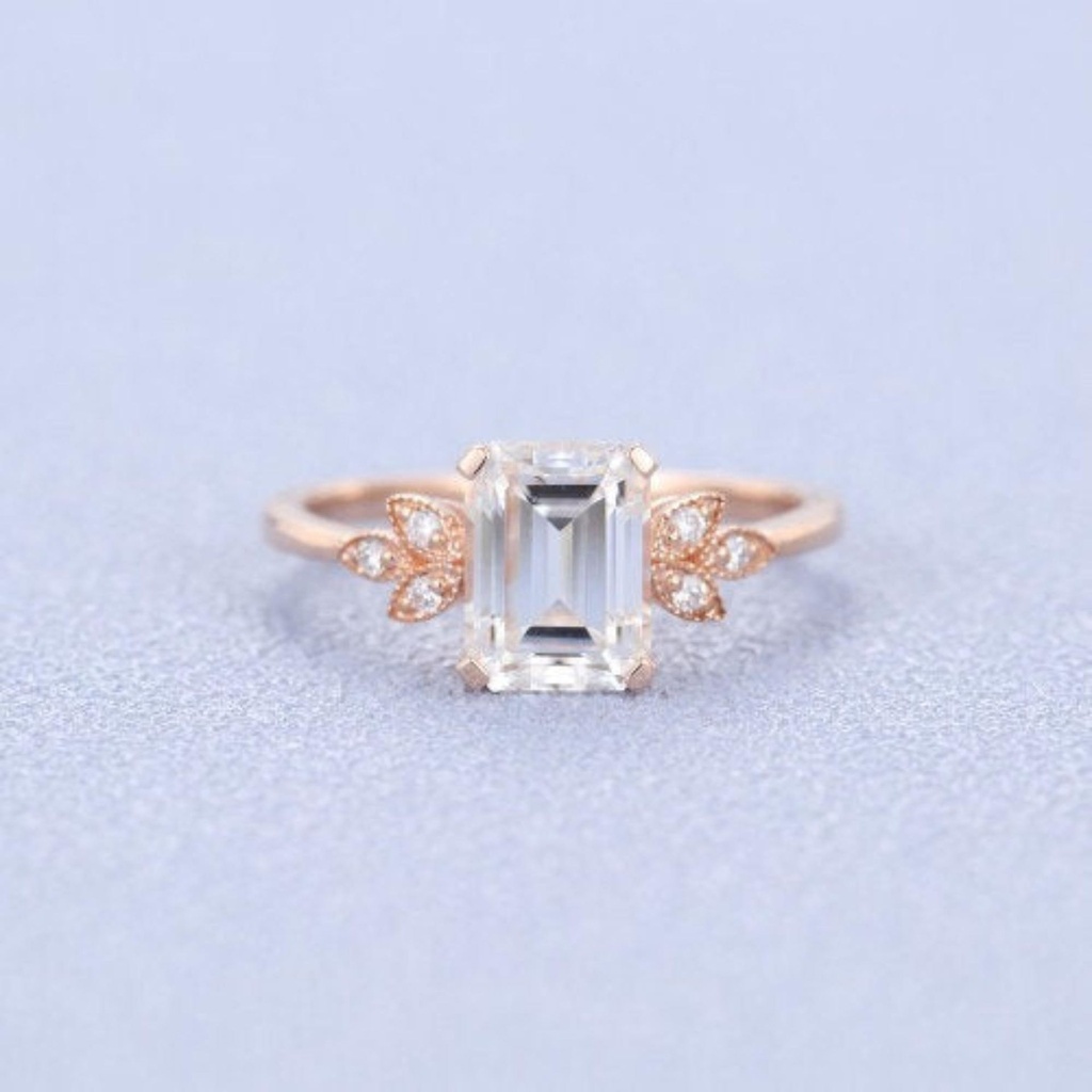 Platinum Solitaire Emerald Moissanite Engagement Ring for women diamond Celtic Cluster Unique Vintage Wedding Anniversary Gold Gift For Her