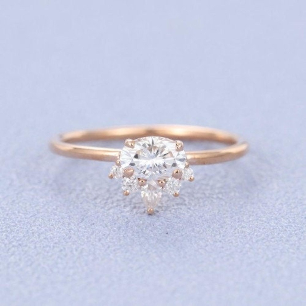 Oval cut Moissanite engagement ring vintage rose gold Unique engagement ring for women Pear round oval shaped Bridal Anniversary gift