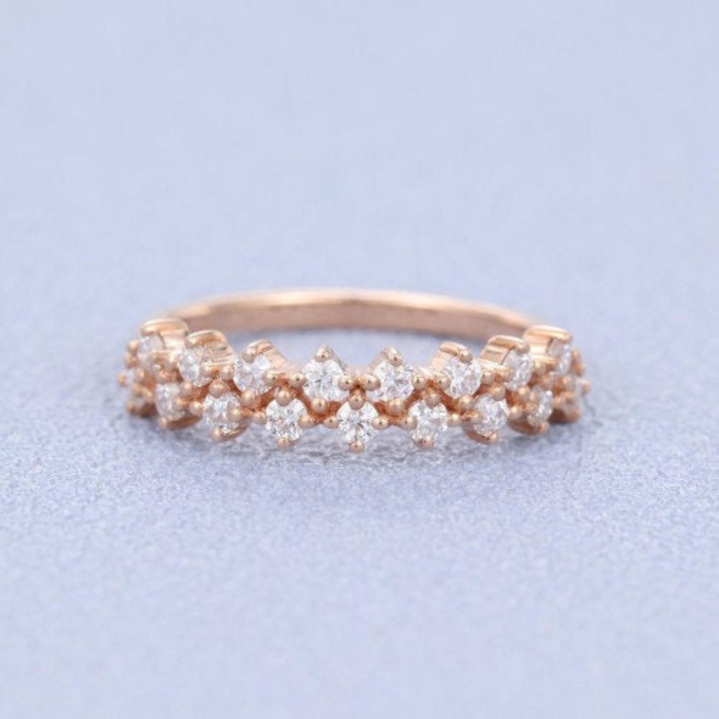 Round Vintage Art Deco Engagement Ring Women's Wedding Ring Solid Rose Gold Anniversary Ring  Christmas Gift For Girlfriend