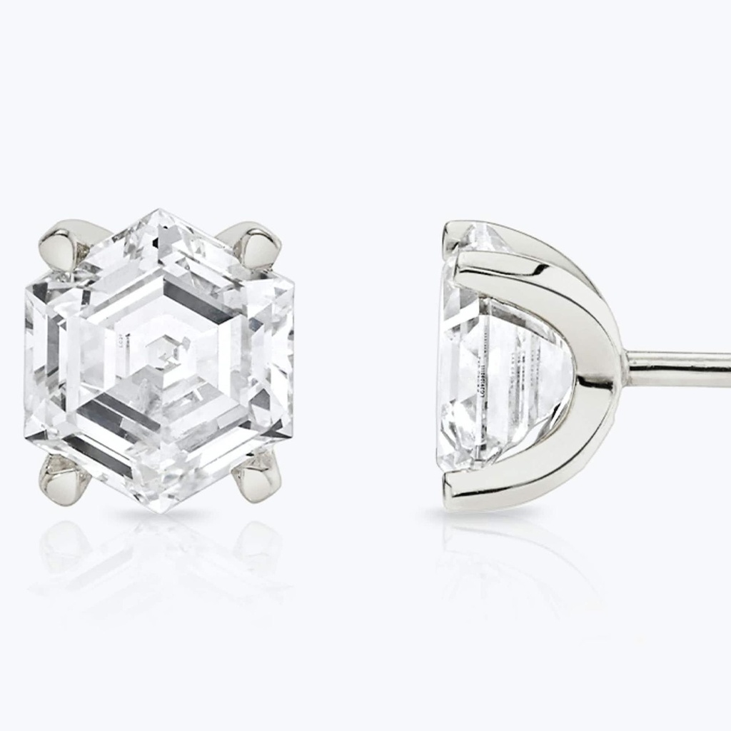  Hexagon Cut Diamond Solitaire Stud Earring For Women