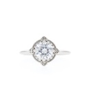 Round Moissanite Engagement Ring art deco Unique Pave Setting Under Halo Yellow Gold Bridal Collection Forever one anniversary gift