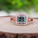 Green Asscher cut Diamond Halo Split Shank Anniversary Ring for Women