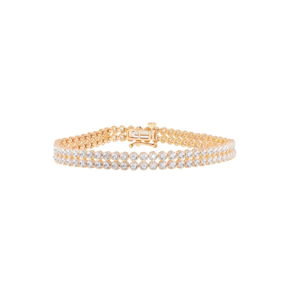 Round Cut Diamond Sterling Silver Double Row Tennis Bracelet For Women