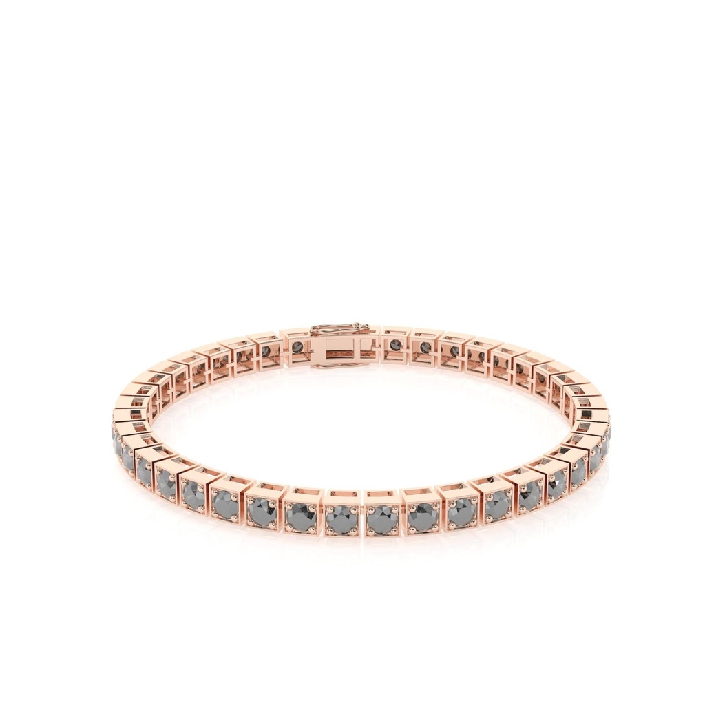 Black Round Stone Sterling Silver Tennis Bracelet For Women