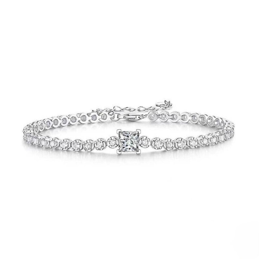 Princess And Round Diamond Bracelet For Women
