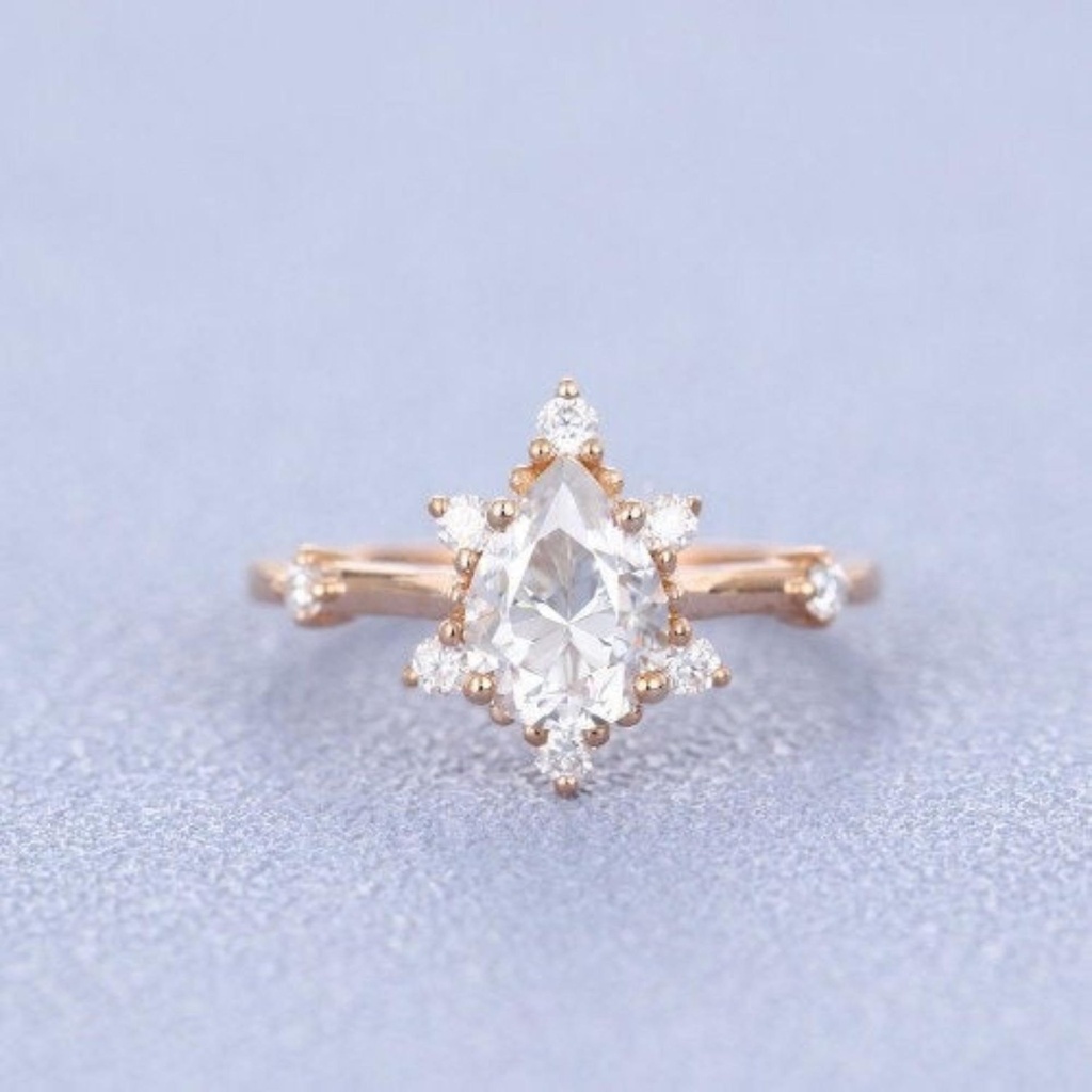 Pear Cut Moissanite Ring Vintage Moissanite Wedding Ring 14k Rose Gold Unique Pave Engagement Stackable Promise Ring