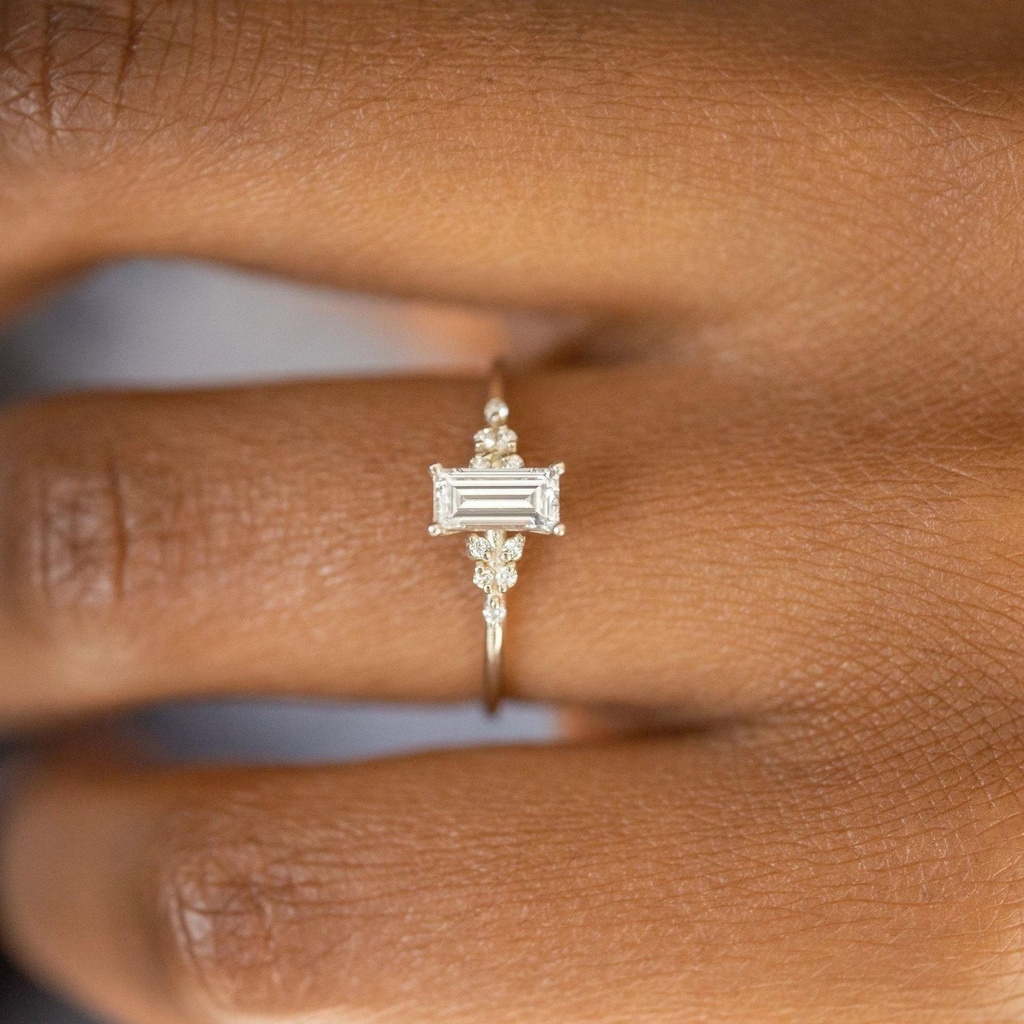 Moissanite wedding band Rose Gold vintage baguette cut Unique Cluster Diamond  eternity Bridal ring For women Anniversary Ring