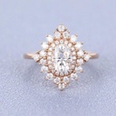 Oval Moissanite Engagement Ring and 14k Rose Gold Diamond Wedding Ring Bridal Forever One Moissanite Ring Vintage Inspired Rings
