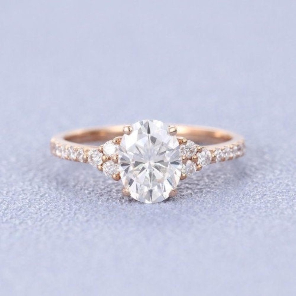 Rose Gold Oval Cut Moissanite Round Engagement Ring For Women Wedding Eternity Band Unique Antique Promise Anniversary Gift jewelry
