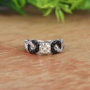 Black & White Round Cut Diamond Unique Engagement Ring for Women