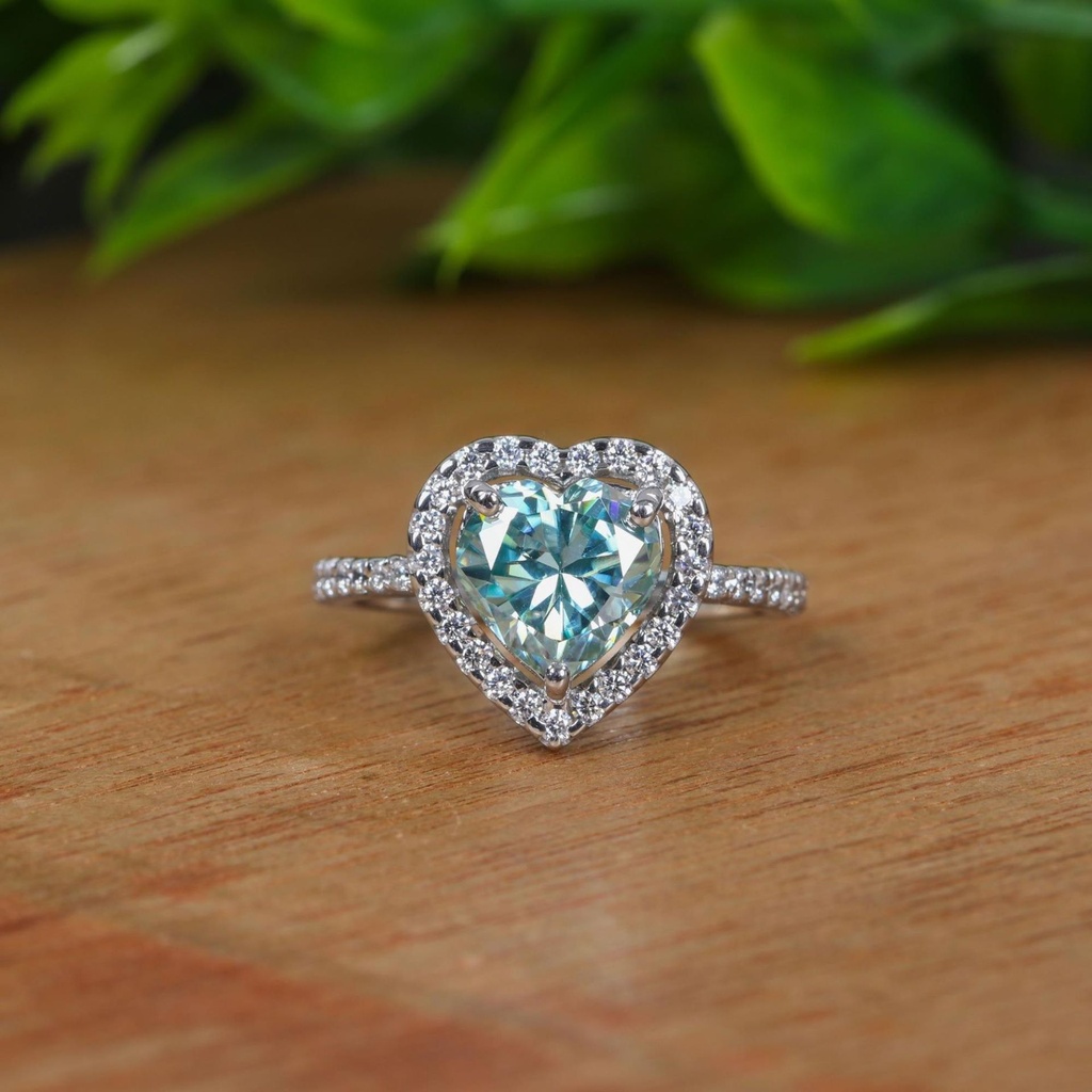 Blue Heart Cut Diamond Halo With Accents Valentine Special Ring for Women