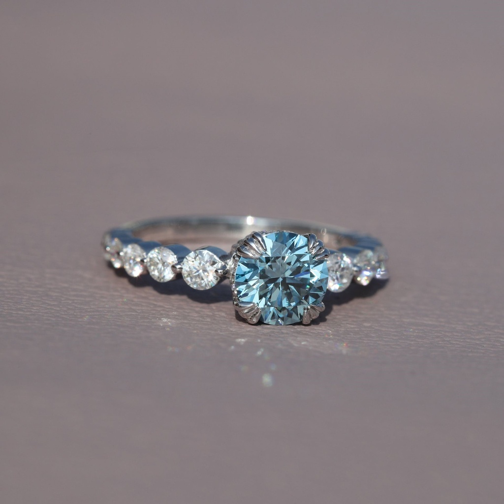 Fine Solitaire Jewelry crafted from 14 kt round cut blue treated diamond ring with vvs clarity