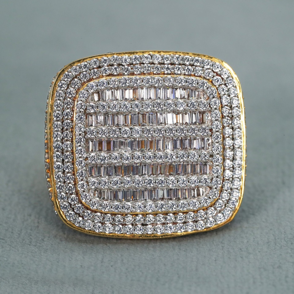 Yellow Gold Lab Created Round And Baguette Cut Diamond Hip Hop Ring Lab Grown Diamond Hip Hop Ring