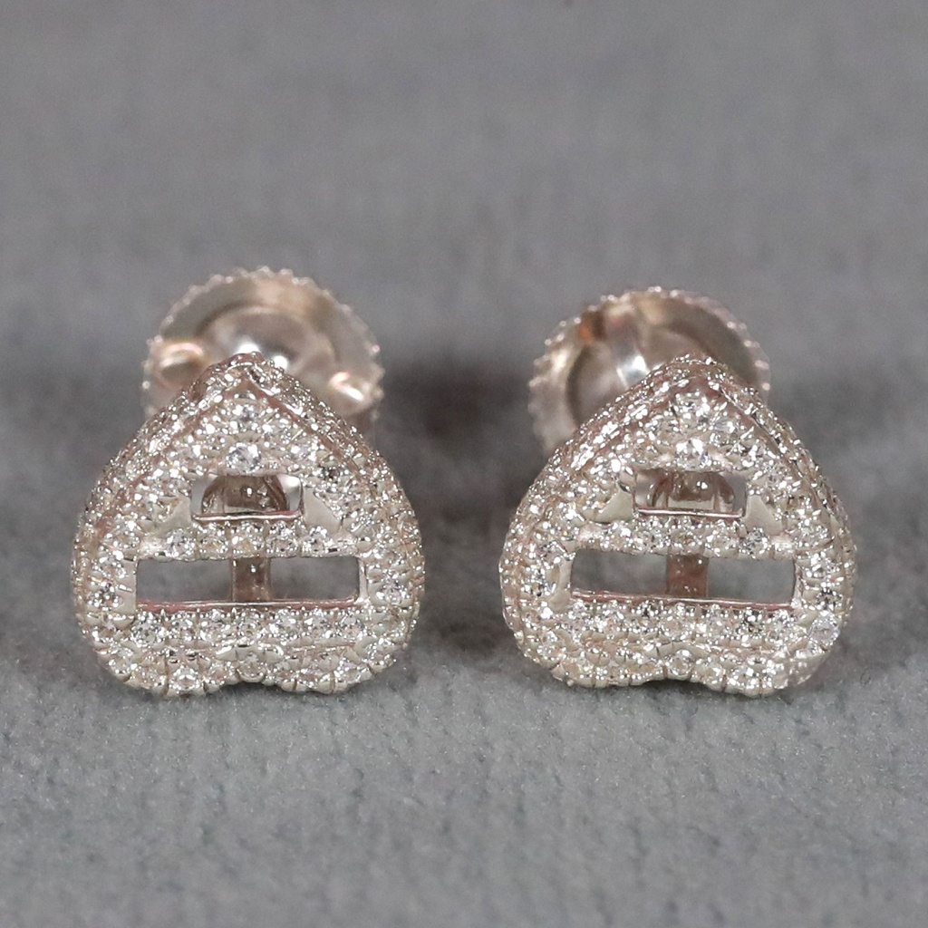 Unique Heart Shape Design Earring In 14 KT White Gold With Lab Created Round Cut Diamond Earring For Women