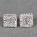 Beauty with graceful round and baguette cut diamond studded earring in 14 kt white gold for women wore at any occasion