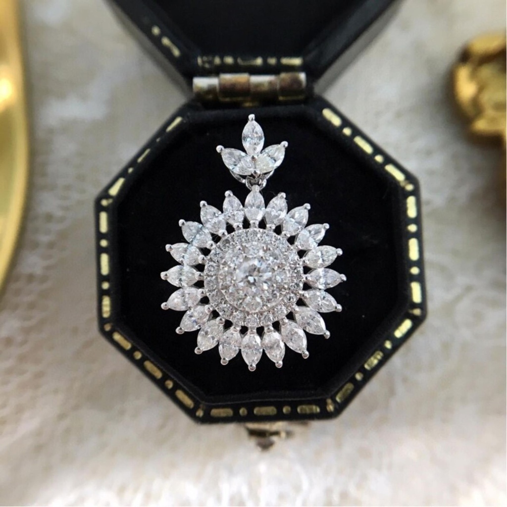 Round And Marquise Cut Diamond 3 Row Halo Hip Hop Pendant For Women