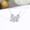 Round Cut Diamond Ribbon Bow Style Necklace For Women