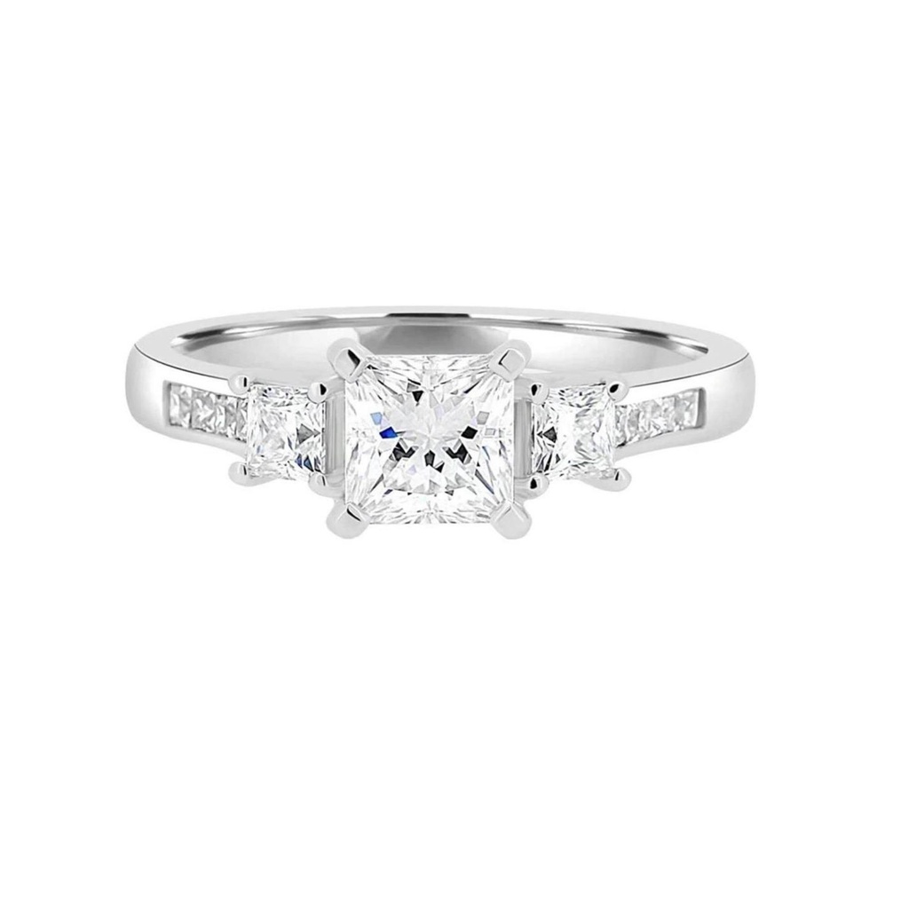 Princess Cut Diamond 3 Stone Unique Engagement Ring For Women