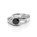  Round Shape Tension Set Black & White Diamond Bridal Set Ring