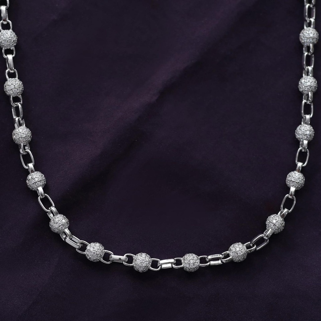 Moon Ball Disco Chain Necklace For Women & Men,  Round Lab Created  Diamond Width long Beaded Link Chain Unisex Necklace In 18K Gold Over Sterling Silver