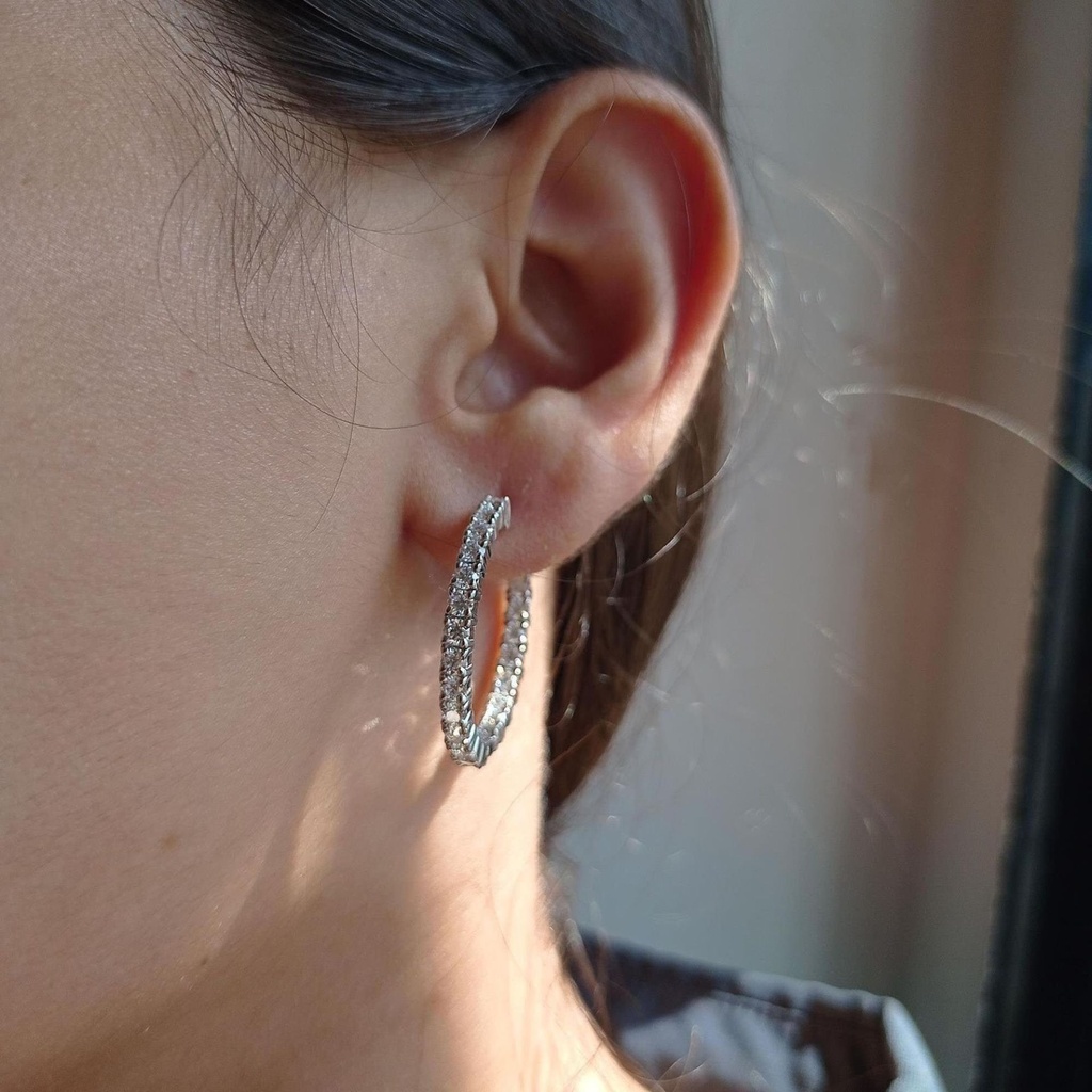  Inside Out Hoop Earrings,  Round Stone Anniversary Gift Earrings, Custom Order, Wedding Gif, Fine Jewelry