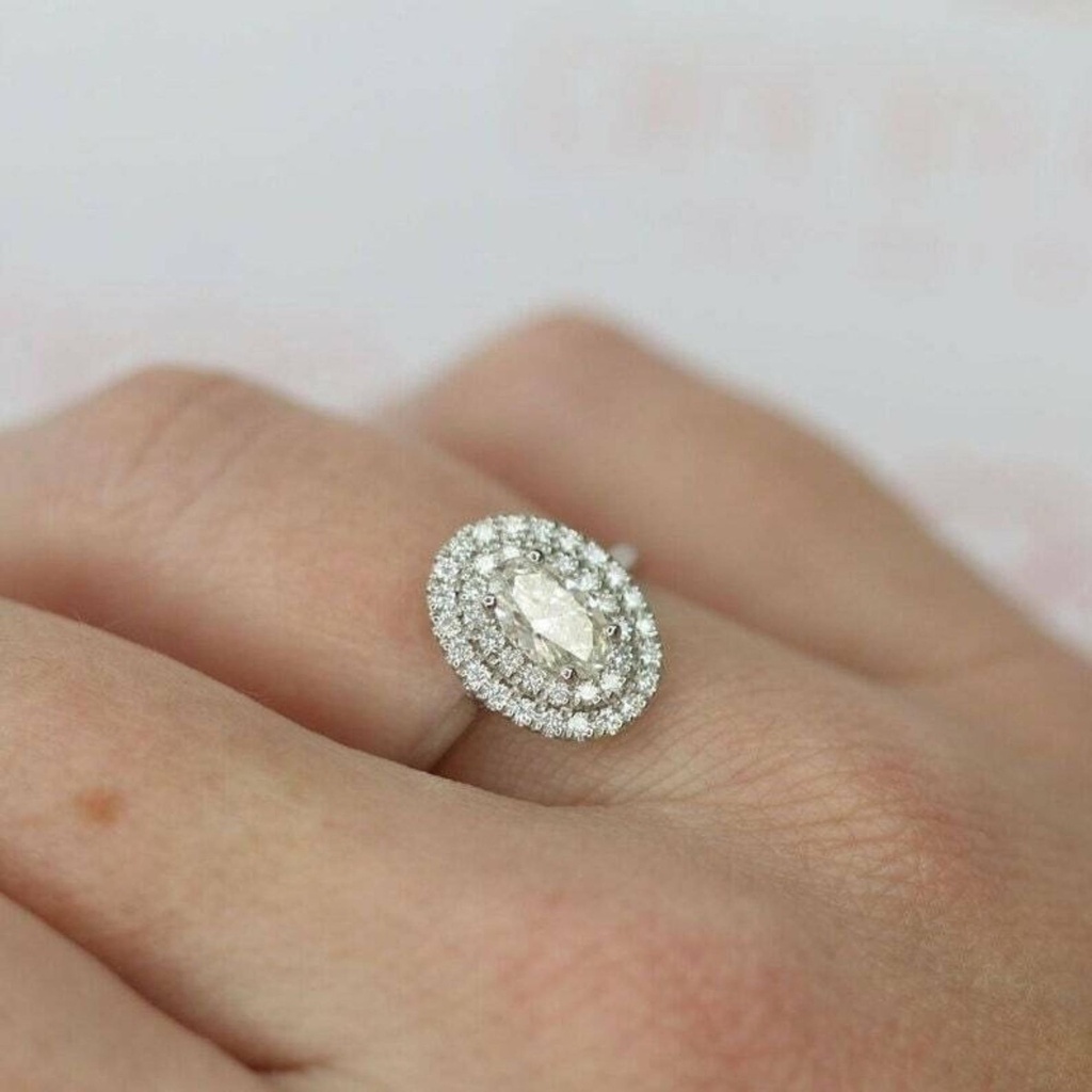 Oval Cut Diamond Double Halo Anniversary Ring for Women