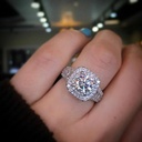 Round Diamond Engagement Ring, Double Halo  Ring, 14K White Gold Wedding Ring, Anniversary Gift For Her