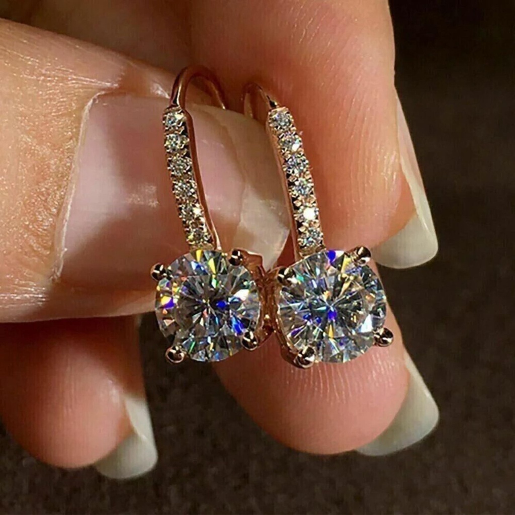 Round Cut  Diamond Earrings, Rose Gold Earrings, Fish Hook Earrings, Wedding Gift Earrings