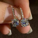 Round Cut  Diamond Earrings, Rose Gold Earrings, Fish Hook Earrings, Wedding Gift Earrings