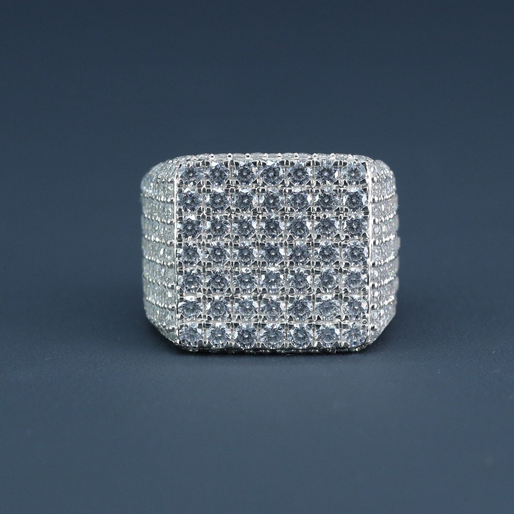 14 kt white gold fully iced out lab grown diamond hip hop ring with vvs clarity diamonds