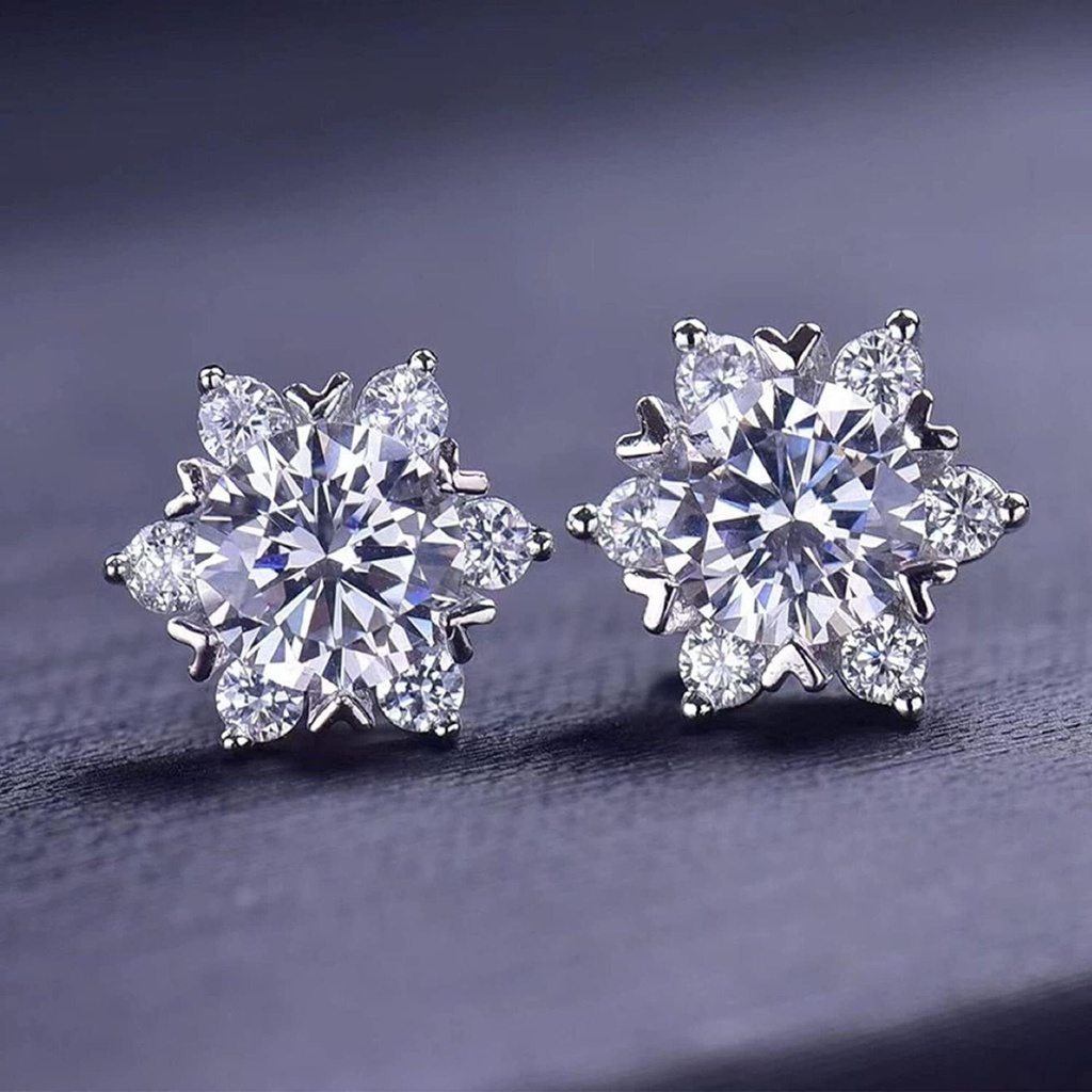 Round Cut Diamond Halo Floral Stud Earrings For Women